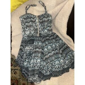 Guess Tayna Blue Animal Print Chiffon Dress Straps Or Strapless Size 10 D3